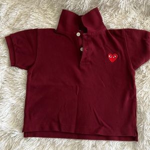 Burgundy kids Comme des Garçons Play collar shirt.